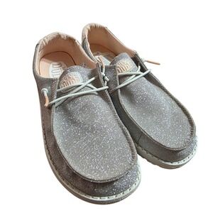 HEYDUDE W7 Wendy Metallic Sparkle Women Rose Gold Loafers Moccasins Shimmer